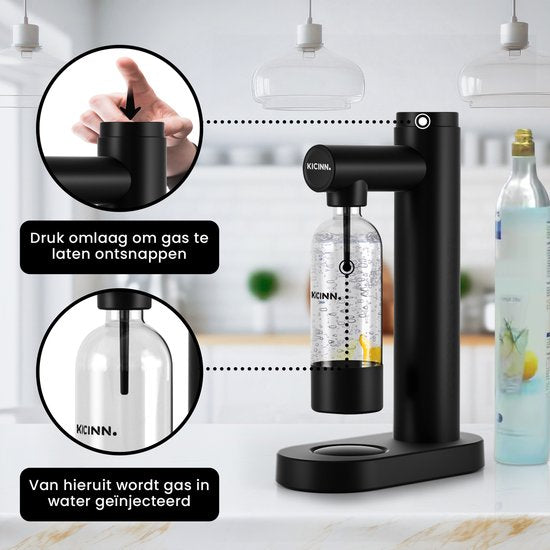 Kicinn Sparkler - Production d'eau gazeuse - Production de soda - avec bouteille effervescente en PET - Noir