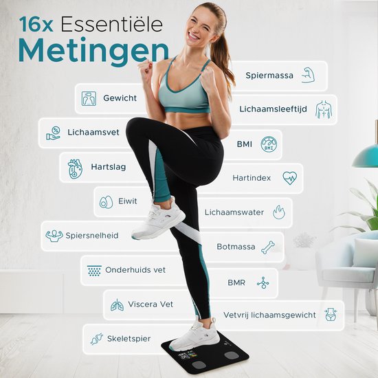 e.volve Scale Personal Scale Digital - 16 mesures - Smart Scale with Body Analysis - Precision Scales - Scales - Digital Scales - Incl. App.