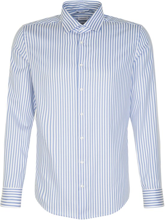 Chemise Seidensticker coupe ajustée - longueur de manche 7 - popeline - rayures bleues - sans repassage - tour de col : 41