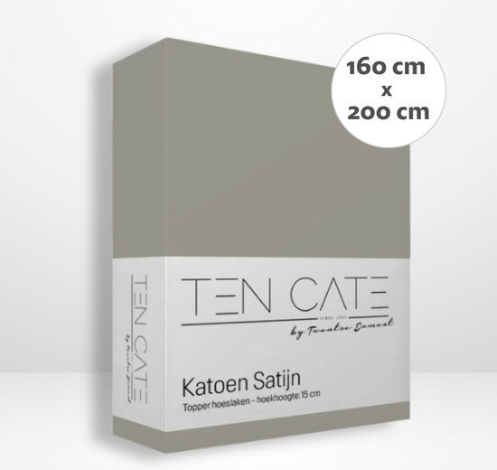 Ten Cate Fitted Sheet - drap-housse 160x200 - drap-housse 160x200 - adapté au sur-matelas 160 x 200 - satin de coton - sur-matelas 160x200 - hauteur d'angle 10 cm - gris