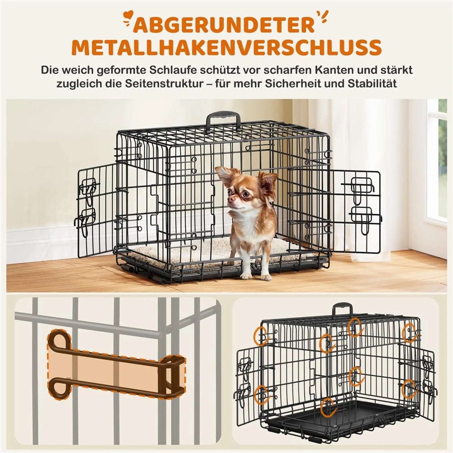 Yaheetech Banc pliant pour chien avec cloison - Comprend deux portes, une plaque inférieure amovible et un verrou de sécurité - Pour le dressage et les déplacements - Métal noir peint par poudrage - 61,5 x 41,5 x 47 cm