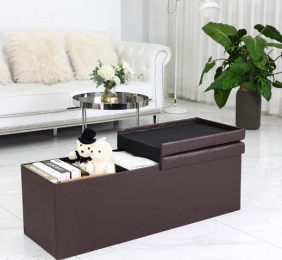 Banc Casaria avec rangement - 80x40x40cm 100L Faux cuir - Marron