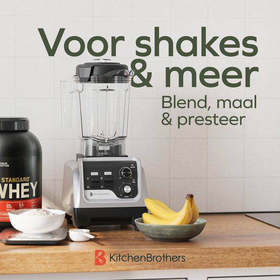 KitchenBrothers Power Blender - 1600W - 2L - Smoothie Maker - Ice Crusher - Gris Métallique