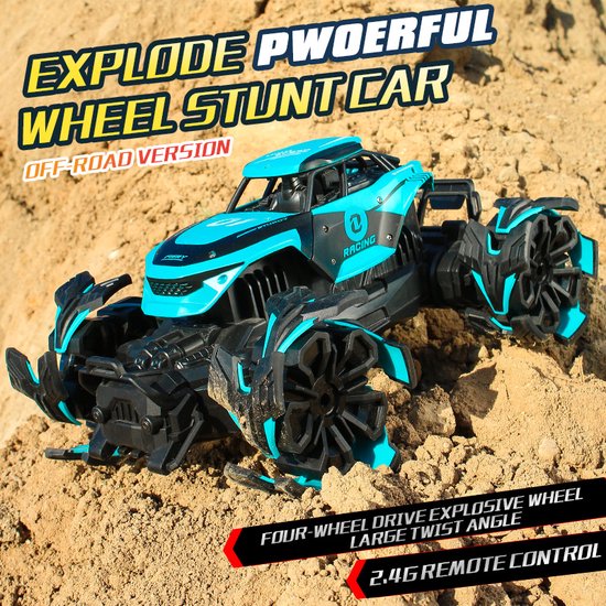 Véhicule cascadeur Monster Truck à roues explosives - 2 piles - rouge