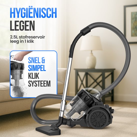 Strex Aspirateur sans sac - Aspirateur sans sac puissant de 700W - Filtre HEPA - Bac à poussière de 2,5L - Cordon extra long - 4 accessoires inclus