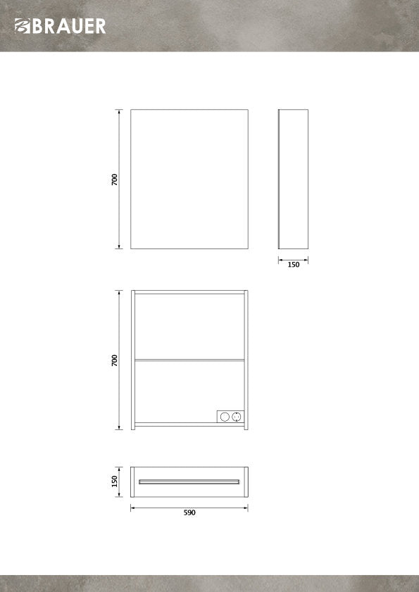 Brauer Dual 60 armoire de toilette - 60 cm - noir - avec éclairage et double miroir