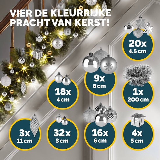 Boules de Noël Deuba - Lot de 103 boules en plastique mat brillant - argenté