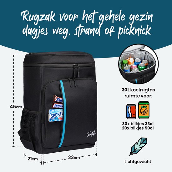 Sunflake Cool Backpack Large 30 Liter - Cool Bag Backpack with Bottle Opener - XXL Cool Backpack for Men & Women - Cool Backpack - Black