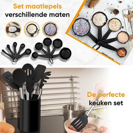 Strex Kitchen Utensils Set with Holder 43 pieces - Heat Resistant / BPA Free / Silicone - Ustensiles de cuisine