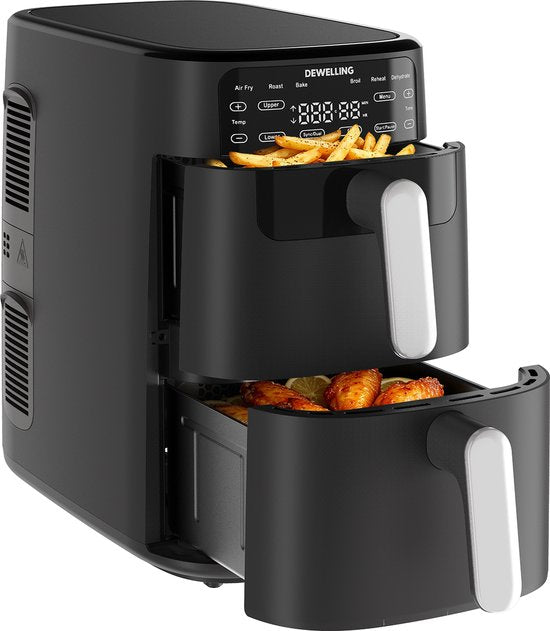 Friteuse à air chaud à double tiroir - 2 700 W : friture sans graisse et puissante - Friteuse à air chaud de 10 L avec double tiroir et structure verticale permettant de gagner 50 % d'espace - 6 programmes - Grande capacité pour un usage domestique - Livr