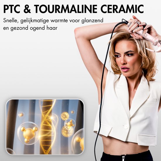 Sansbeauté® 6 en 1 Fer à boucler avec pince - Fer à boucler en céramique - 13mm à 38mm - Brosse pour sèche-cheveux cheveux courts - Brosse chauffante - Boucleurs - Brosse thermique - Styler les cheveux - Brosse à boucler 5 en 1