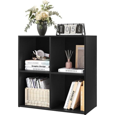 Bibliothèque WOLTU noire - 59,6 x 29 x 59,8 cm - 4 compartiments - Mélaminé