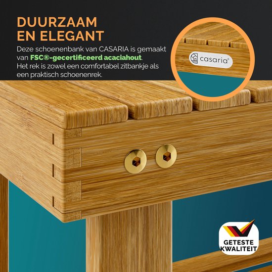 Casaria Shoe Rack - Banc 3 étagères 90x33x46cm - Bois d'acacia