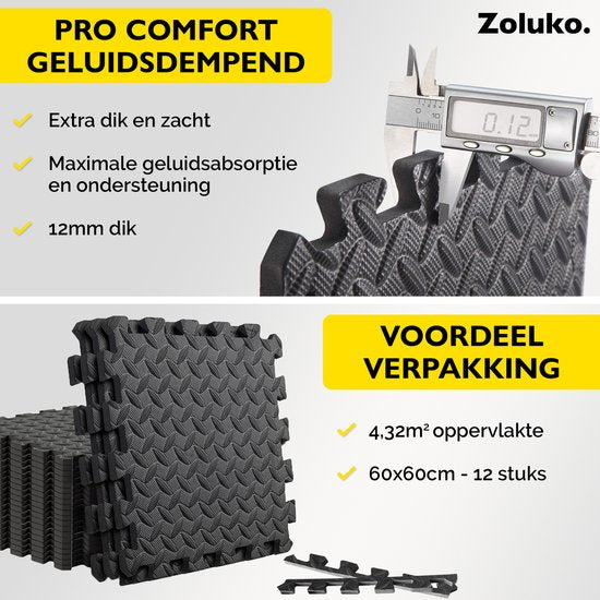 Zoluko Tapis de Puzzle - 60x60x1.2 cm - 12 pièces - 4.32m² - Tapis de Puzzle - Tapis de Puzzle - Tapis de jeu en mousse - Tapis de jeu pour bébé - Dalles en mousse - Dalles en caoutchouc - Dalles de piscine - Dalles de piscine - Dalles de sol - Tapis de g