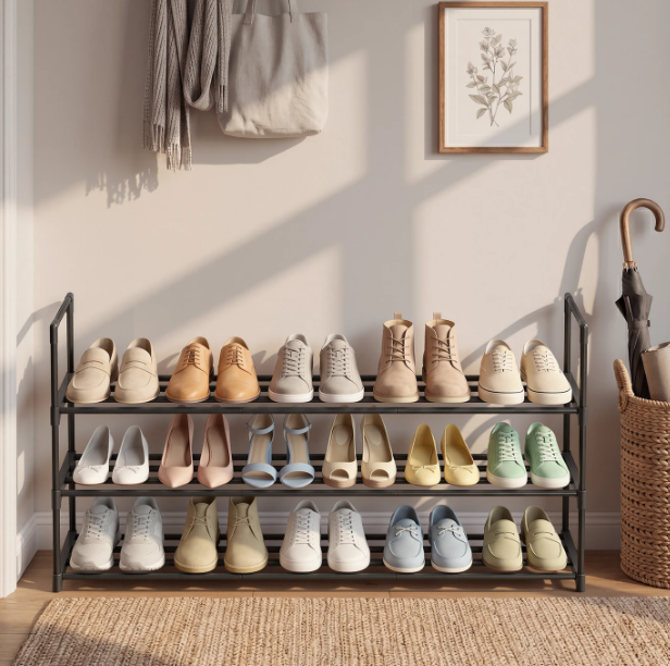 JOYFURNOS Étagère à chaussures à 3 niveaux - Noir - 30 x 116 x 55 cm - Jusqu'à 18 paires de chaussures