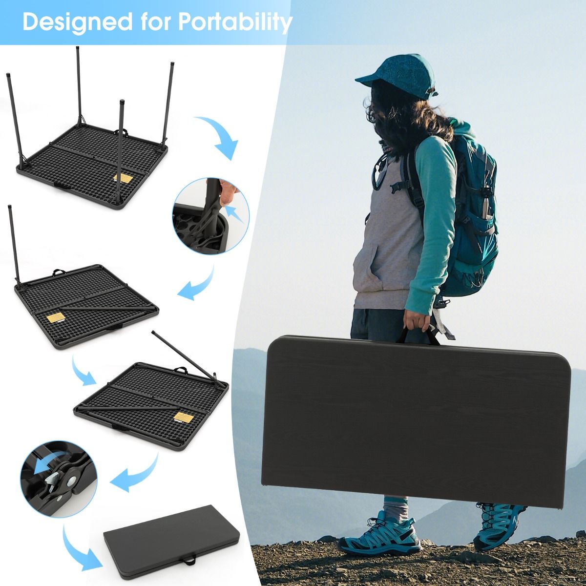 Table de camping pliable Coast - Portable avec poignée - Légère - Grise 86 x 86 x 73 cm