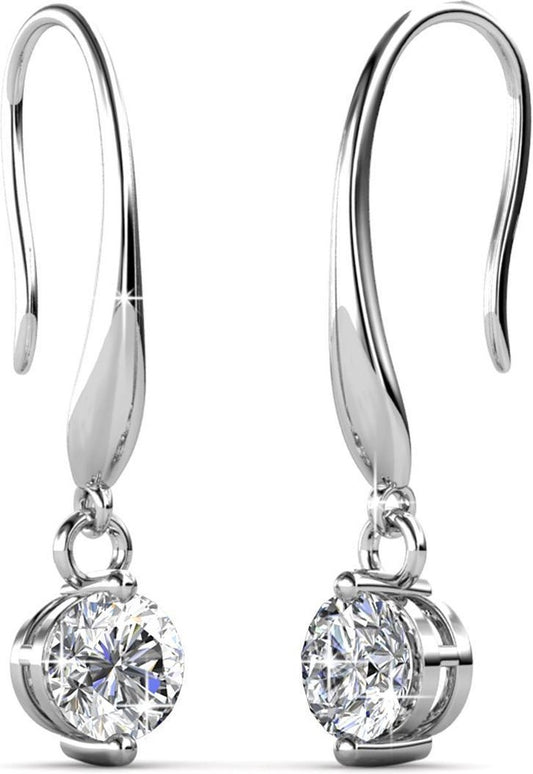 Yolora Boucles d'oreilles pour femmes avec cristaux Kalpa Camaka - Argent - Plaqué or blanc 18 carats - Boucles d'oreilles pour femmes en argent - Bijoux - Coffret de luxe - Coffret cadeau - Emballage cadeau exclusif - Bel emballage cadeau