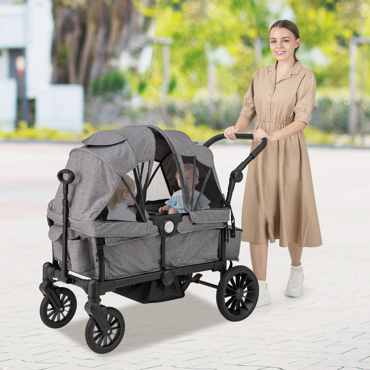 Coast 2-in-1 Foldable Geschwisterwagen - Gris - 104 x 57 x 107 cm - Poignée réglable et capuchon amovible