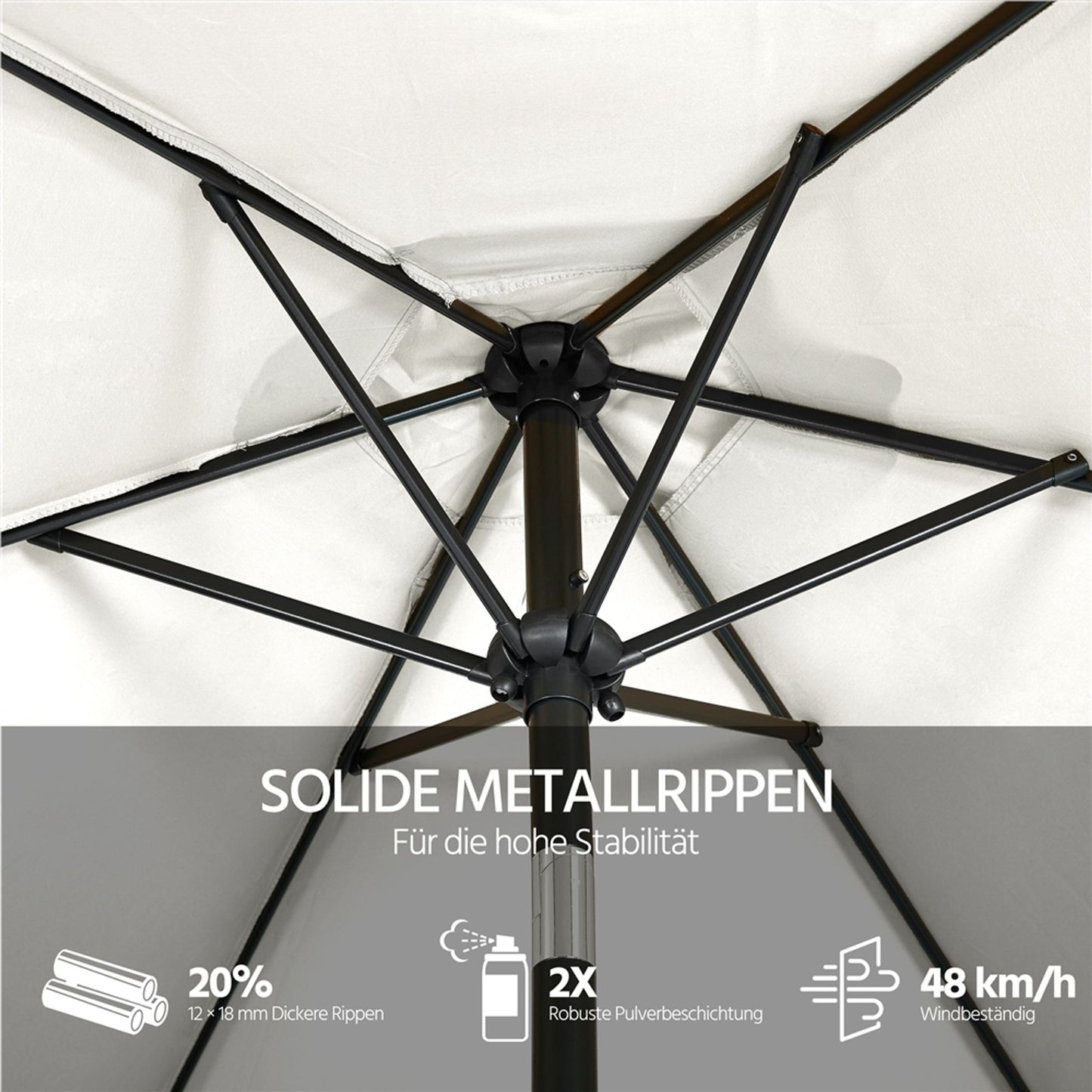 Parasol Yaheetech avec pied et fonction d'inclinaison, ø 269 cm - Protection UV UPF50+ - Blanc crème