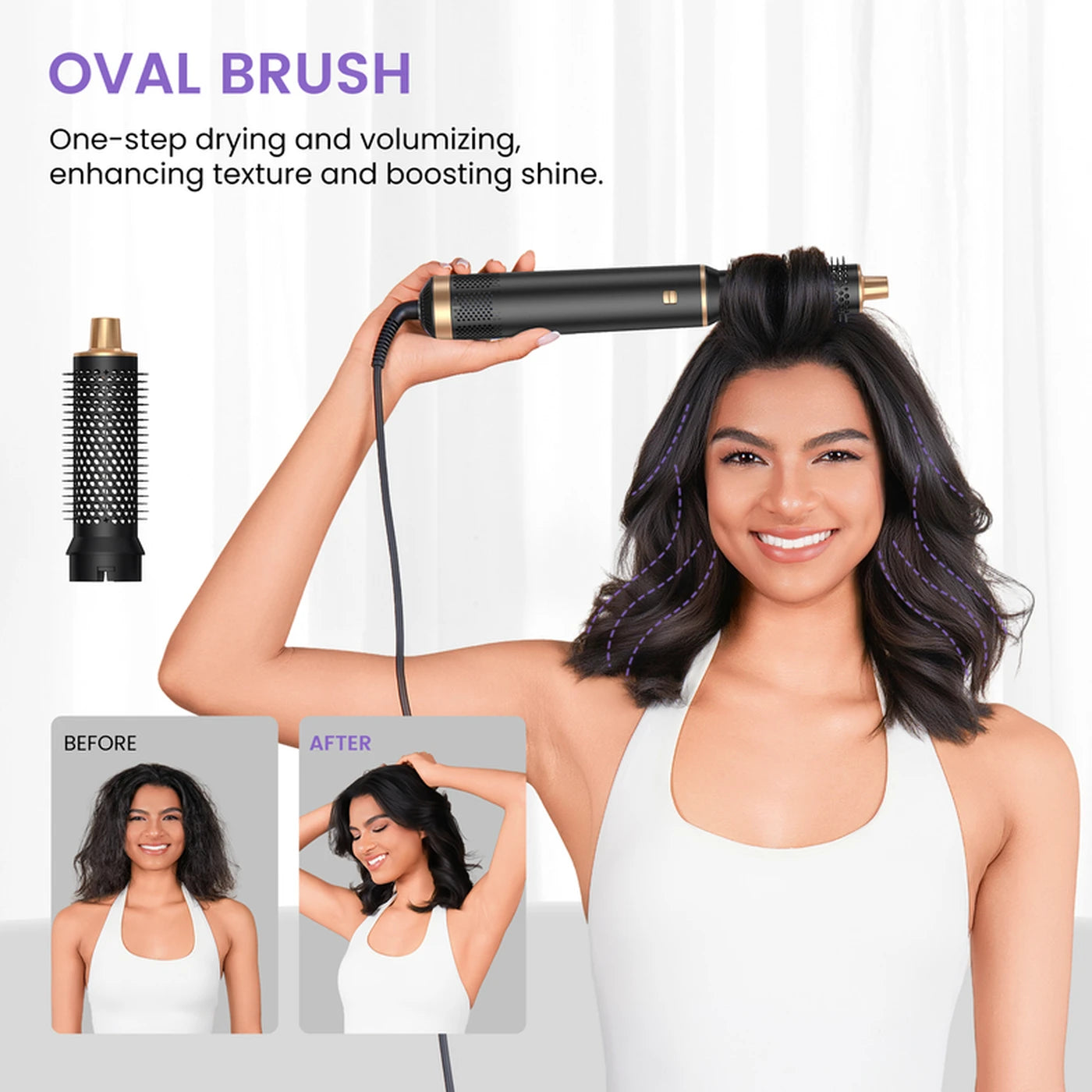 Appareil de coiffure 5-en-1 Atopskins – Sèche-cheveux, fer à friser, brosse lissante et brosse chauffante