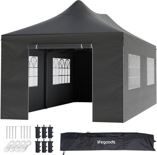 LifeGoods Tente de réception - 3x6 m - Parois latérales - Montage facile - Anthracite