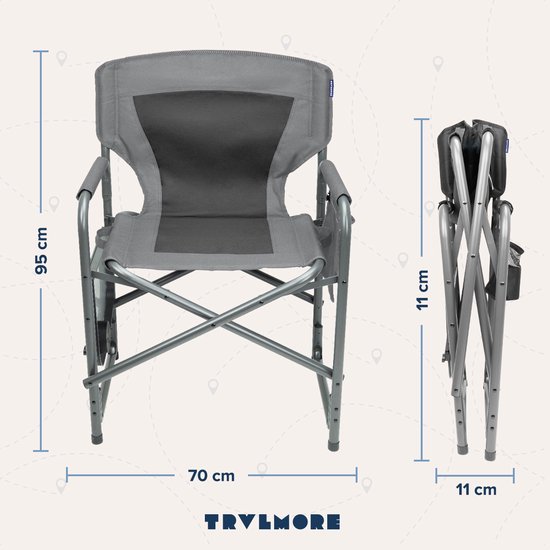 TRVLMORE Chaise de camping - Pliable - Légère - Capacité de charge 120 kg - Gris