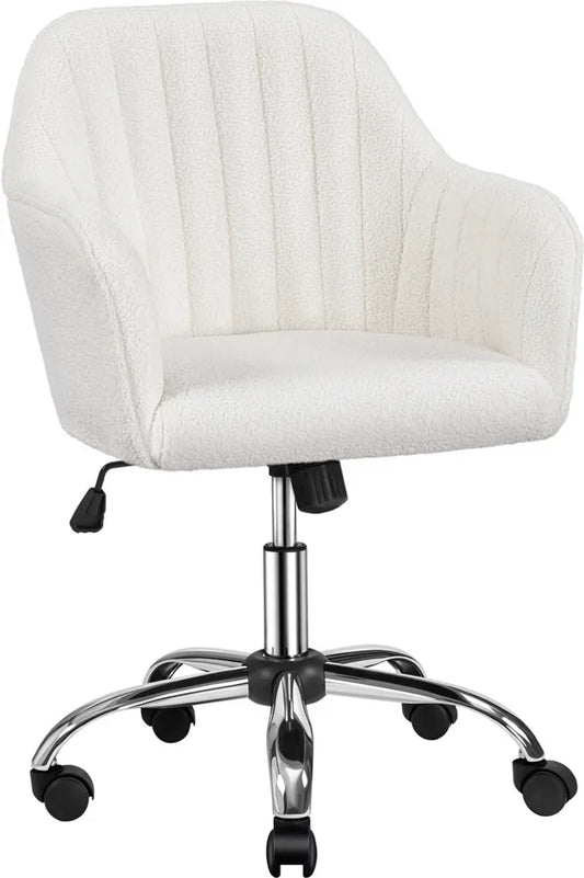 Chaise de bureau Yaheetech réglable 60 x 61 x 83-92,5 cm - Ivoire - Chaise de bureau en bouclé avec roulettes et accoudoirs