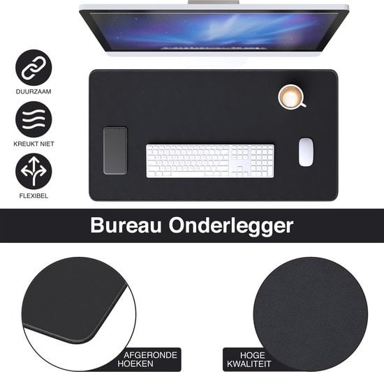 WURK Tapis de bureau professionnel en caoutchouc - Organisateur de bureau - Accessoires de bureau - Tapis de souris XXL- Inclut un clip de câble - 120x60 - Noir