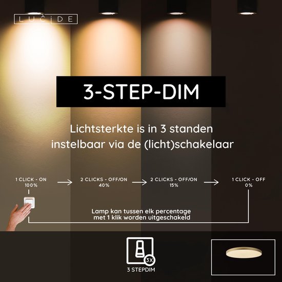 Lucide UNAR - Plafonnier - Ø 80 cm - LED 3 StepDim - 1x80 W 2700 K - Or mat / Laiton
