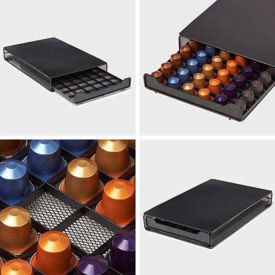 Porte-capsules - KitchenBrothers - Rangement capsules avec tiroir - 60 capsules - Noir