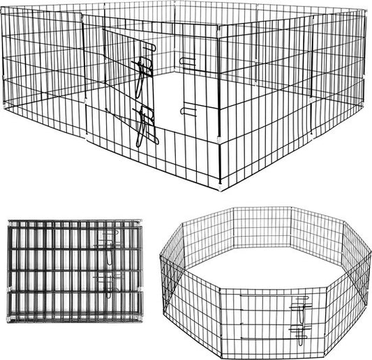 Springos Puppy Run - pliable - 8 panneaux - 160 x 60 CM - noir - Ø160 CM