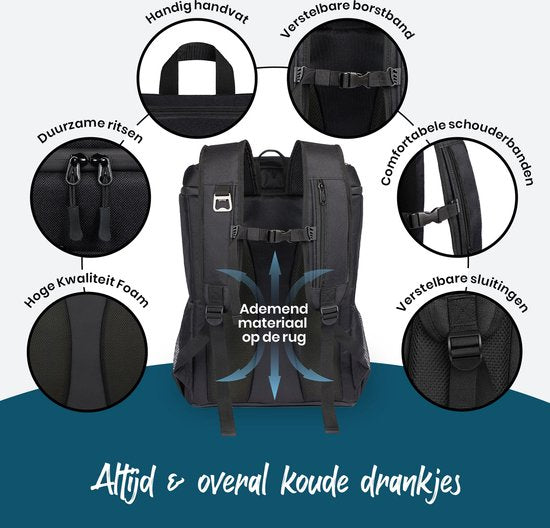 Sunflake Cool Backpack Large 30 Liter - Cool Bag Backpack with Bottle Opener - XXL Cool Backpack for Men & Women - Cool Backpack - Black