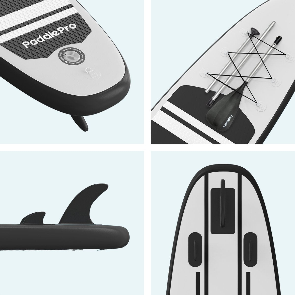 LifeGoods SUP Board - Planche à pagaie gonflable - Ensemble complet - Max. 135KG - 320x81cm - Blanc/Noir