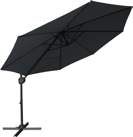 Parasol suspendu AXI Solea Ø 300 cm anthracite/gris, housse incluse – Armature thermolaquée avec pied en croix – Rotation à 360° – Toile anti-UV