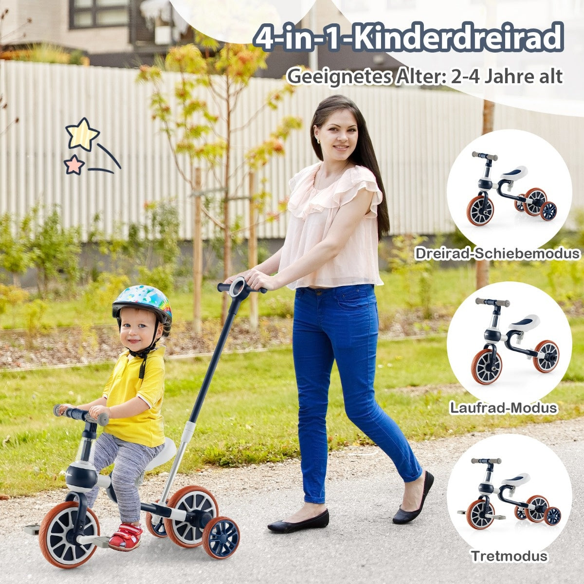 Coast Roue pour enfants Roue 4-en-1 avec poignée coulissante pour les parents 37 x 72 x 101 cm Marine