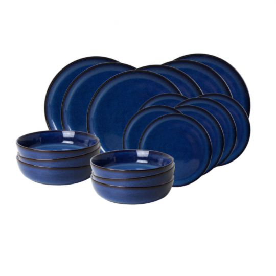 Ardtime Service d'assiettes plates et creuses 18 pièces BLUE MOON