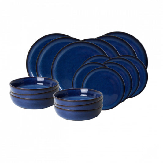 Ardtime Service d'assiettes plates et creuses 18 pièces BLUE MOON