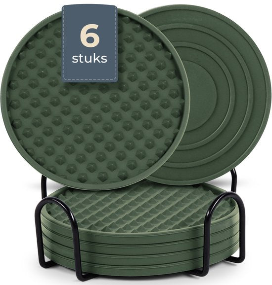 Sous-verres en silicone Castagnola – Sous-verres pour verres – Sous-verres design avec support – Lot de sous-verres – Antidérapants – Lot de 6 – Vert