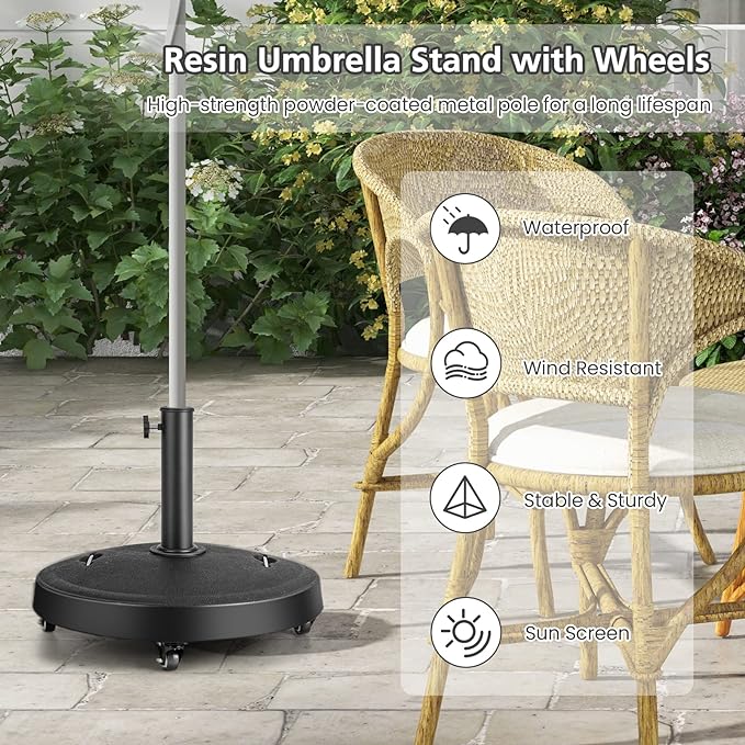 Base de parasol Coast sur roues - Pour mâts de parasol 38/48MM - 24Kg - 52 x 41,5cm