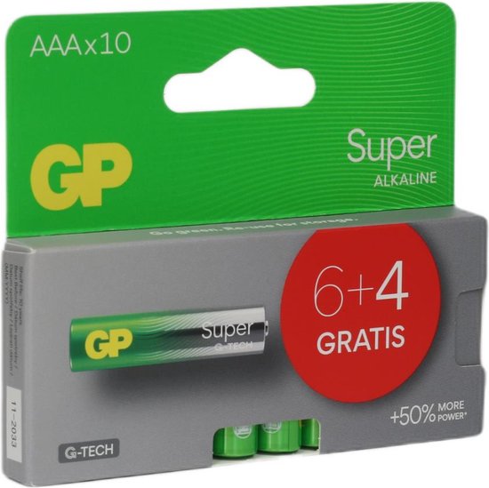 Pile GP Super Alcaline - AAA - paquet de 10 - blister d'action (6+4)