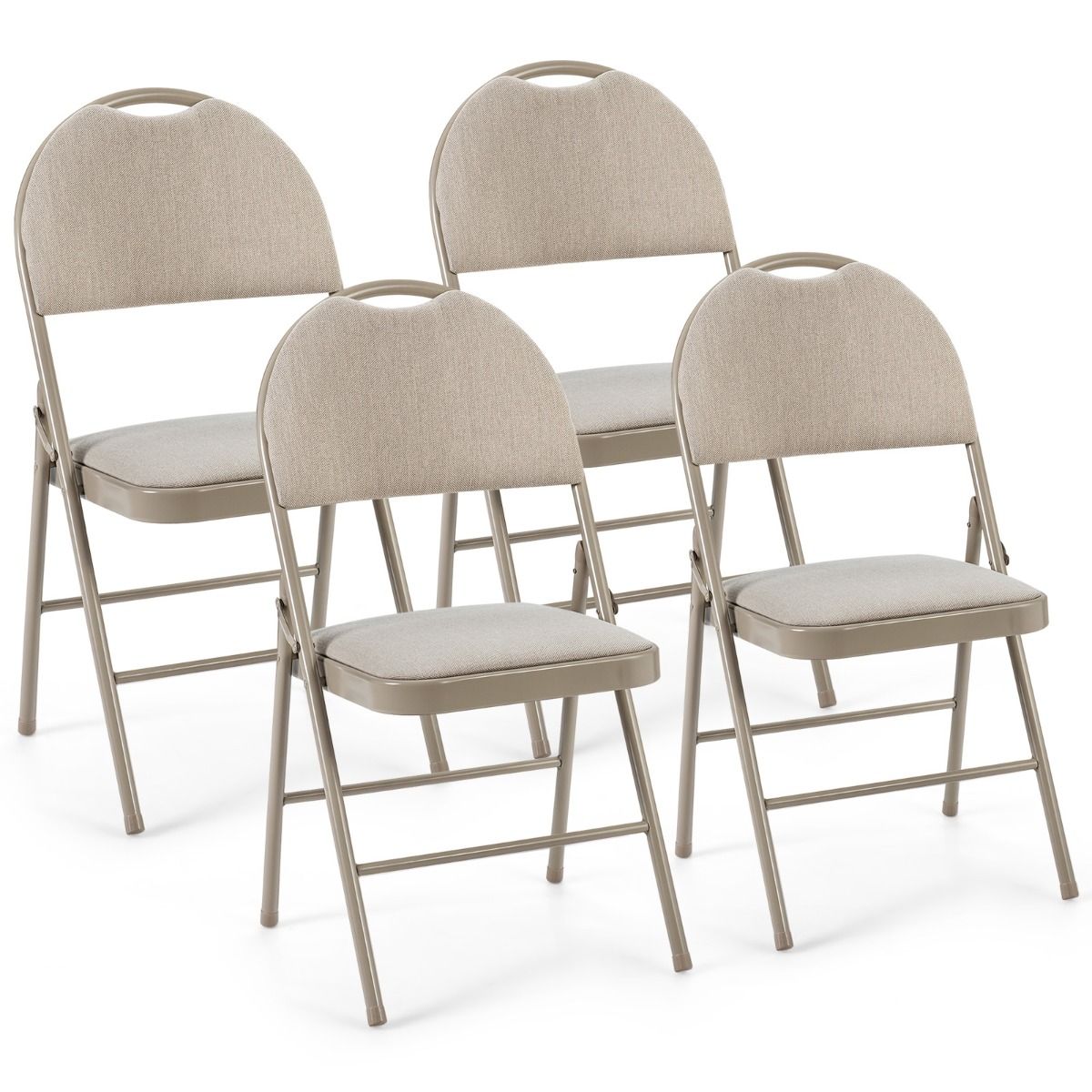 Coast 4-Piece Portable Folding Chair Set - Metal Frame, Padded Seat and Fabric Covered Backrest, Beige, 47 x 50 x 88.5 cm