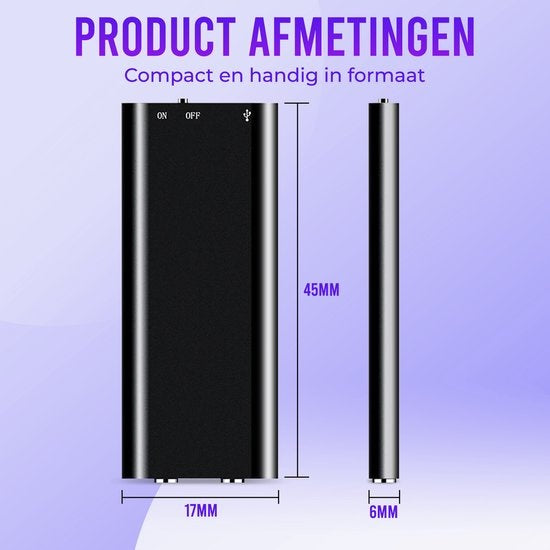 Garpex® Dispositif d'écoute USB - Enregistrement d'écoute - Enregistreur d'espionnage - Dictaphone - Voix - Grande capacité de stockage - 16GB