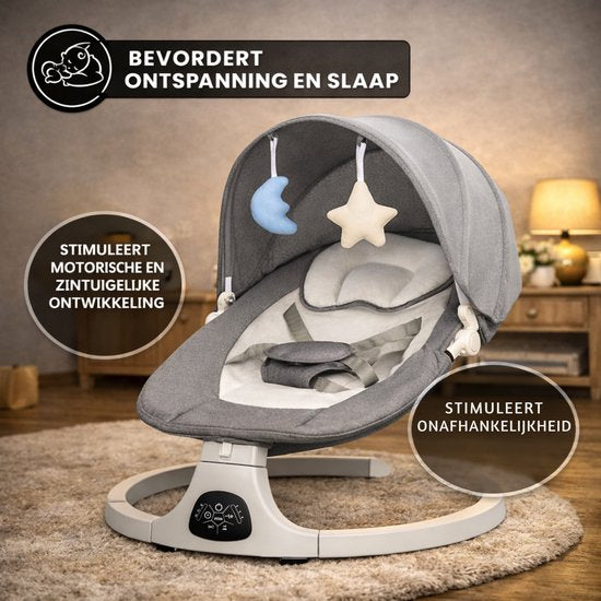 Oemmie Berceuse électrique - Balançoire pour bébé - Berceuse pour bébé - Fonction bluetooth et télécommande incluses - 5 positions de balancement - Gris