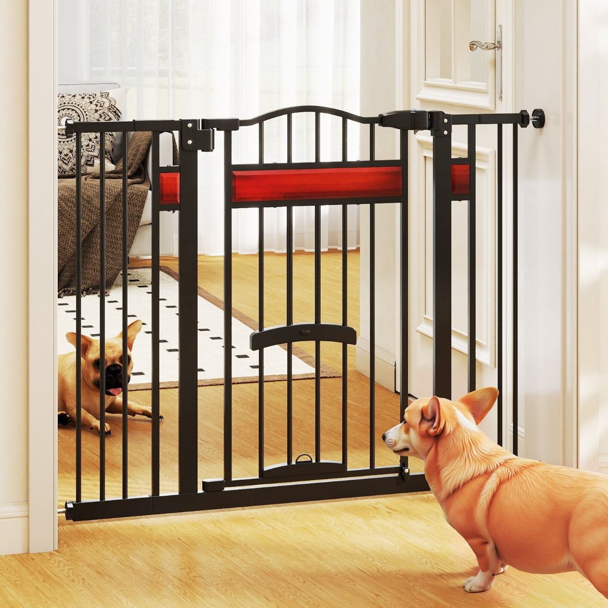 Barrière de sécurité Coast avec petite porte - réglable de 74 à 104 cm - double verrouillage - noir