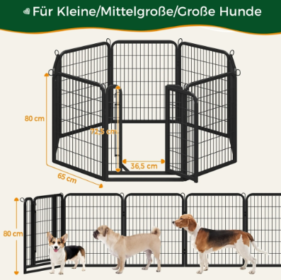 Yaheetech Cage de jeu pour chiots, 8 pièces - Noir - 200 x 68 x 80 cm - Pliable