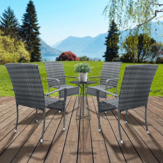 Chaises de jardin en polyrotan Yoro - 4 pièces - Gris - Empilables