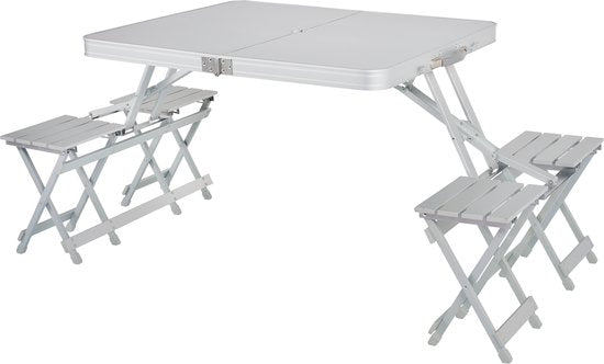 Table de camping Campart TA-0875 - Ensemble de table de pique-nique pour 4 personnes - Table de pique-nique pliable et facile à transporter - Résistante aux intempéries - Blanche