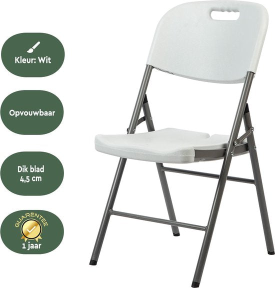 BRASQ Chaise pliante blanche - Chaise pliante - Chaise pliante 45x50x88 cm - PVC - Chaise de salle à manger