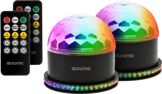 Auronic Rotating Discolamp - Duo Pack - Discoball - LED - Lumière de discothèque - Télécommande et contrôle musical - Enfants/Adultes