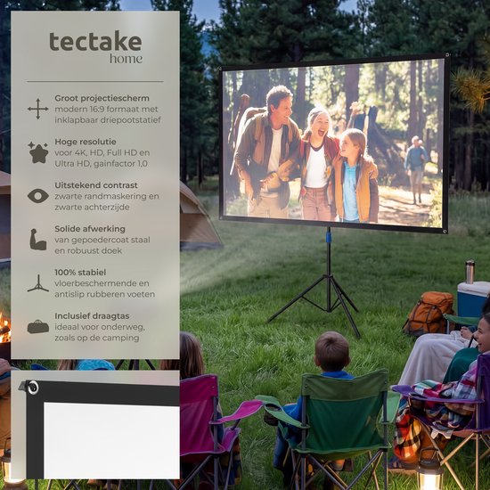 Écran de projection tectake® - 60 pouces - Écran de projection 16:9 avec trépied - 4K HD - Enroulable - Extensible - Toile de projection - Écran de présentation - Sac de transport inclus